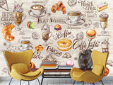 Modern Non-Woven Mural Wallpaper, Vibrant Full-Wall Mural for Kitchen or Café Decor “Coffee and Dessert”