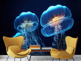 Sea Print Vinyl Wallpaper Peel and Stick – Unique Design Mural "Jellyfish", Wall Mural for Office or Living Room