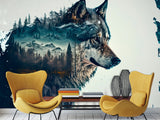 Peel and Stick Double Exposure Wolf and Forest – Wall Decor for Bedroom, Living Room, or Office