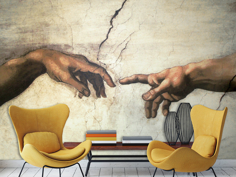 Artistic Vintage-Style Peel ana Stick Wallpaper for Living Room and Bedroom – "Michelangelo: The Gesture of Creation"