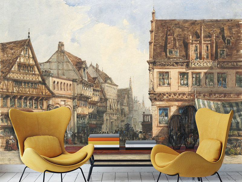 Self-Adhesive Wall Mural Full Wall Accent Wallpaper for Living Room or Bedroom Design William Wyld – A Street In Hanover, Germany