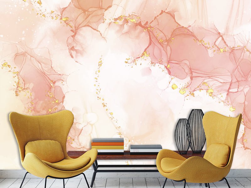 Non-Woven Photo Wallpaper For Bedroom, Living Room, Art Design “Rosea With Golden Abstraction”