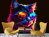 Non-Woven Photo Mural Print For Gym, Office, Workshop "Neon Cat"