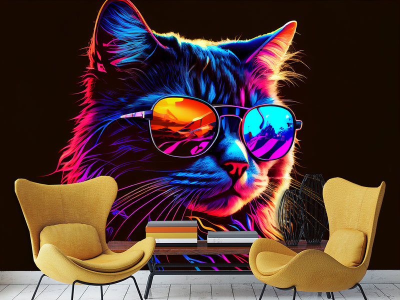 Non-Woven Photo Mural Print For Gym, Office, Workshop "Neon Cat"