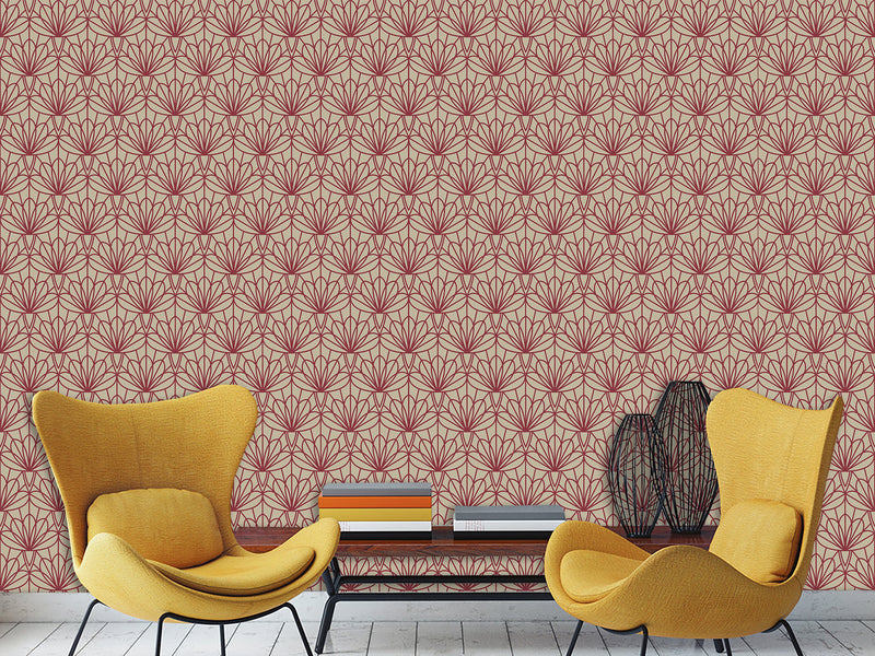 Elegant Art Deco Wallpaper “Wine Lotus” — Peel And Stick Design For Bedroom Or Living Room