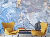 Peel and Stick Wallpaper Design For Lounge Area Or Home Office Mural “Gold And Blue Abstract Swirls”