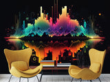 Non-Woven Wallpaper Art Design For Living Room, Bedroom, And Office Inspirational Print "Bright Sound Waves With Neon Gradient" 🎶