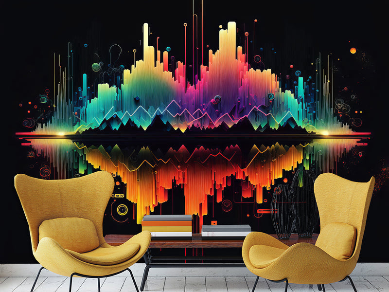 Non-Woven Wallpaper Art Design For Living Room, Bedroom, And Office Inspirational Print "Bright Sound Waves With Neon Gradient" 🎶