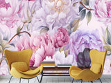 Floral Print Vinyl Wallpaper  Peel and Stick for Bedroom or Living Room – "Violet Peonies"