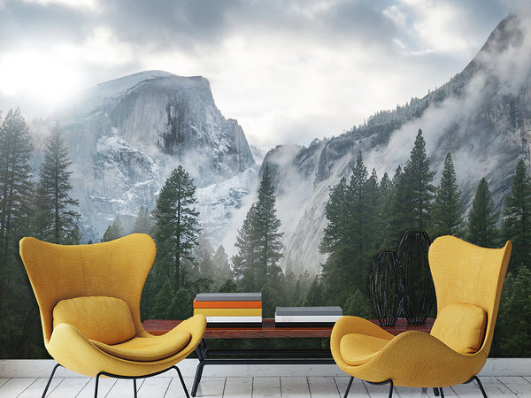 Incredible Traditional Mural for Living Room, Office, Reception "Winter Mountain Landscape"