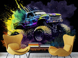 Full-Size Traditional Wallpaper Bold Decor for Workout Room or Office Epic Monster Truck Print Mural