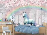 Peel & Stick Vinyl Wallpaper Kids' Room Print – "Unicorns in an Enchanted Forest"