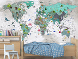 Peel and Stick Vinyl Wallpaper with the pattern “Children's map of the world”, decor for children's room