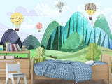 Traditional Full Wall Mural for Nursery or Kids Room Hot Air Balloon Forest Wallpaper