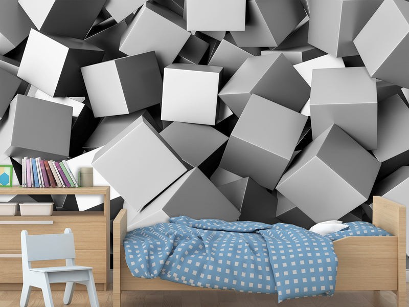 Peel and Stik Mural Wall Mural "Gray cubes" – Decor For Kid's Room Playroom