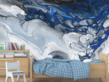 Art Print Design Non-Woven Wallpaper For Living Room, Relax Zone, Bedroom Abstraction "Blue Marble Waves"