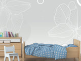 Modern Minimalist Style Non-Woven Wallpaper – "Flower Outline on Gray Background", Perfect for Bedroom or Living Room Desing