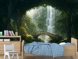 Kids’ wallpaper, creative design Peel and Stick mural for children’s room, art print "Elven Forest with Bridge" 🌿🧚