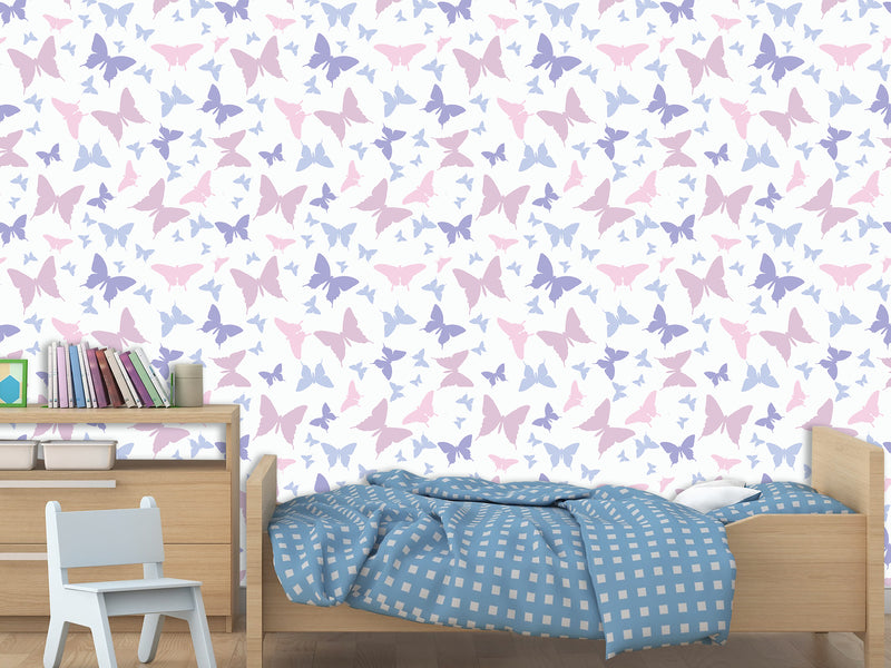 Unique Wall Mural with Butterfly Print, Peel and Stick Wallpaper, Art Print for Nursery or Baby Room 'Colorful Butterfly Silhouettes' 🦋