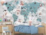 Decor for Kids room, Peel and Stick Vinyl with the pattern "Fun Educational World Map For Kids"