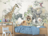 Peel and Stick Vinyl Wallpaper Kids Wall Mural – African Safari Animals Full Wall Mural Print