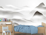 Natural Wall Mural, Calm Tones for Hall or Living Room, Non-Woven Full Wall Mural "Silhouettes of Mountains in Clouds" 🌄