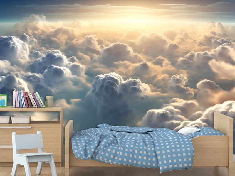 Non-Woven Photo Wallpaper – "Clouds in Sunlight" – Wall Mural for Office or Living Room