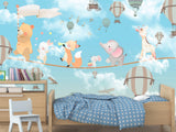 Non-Woven Photo Wallpaper for Kids' Room Circus Animals on a Rope Soft & Gentle Design