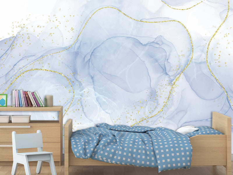 3D Self-Adhesive Wallpaper With Art Print For Office Area, Abstract “White And Blue Abstraction For Comfort”