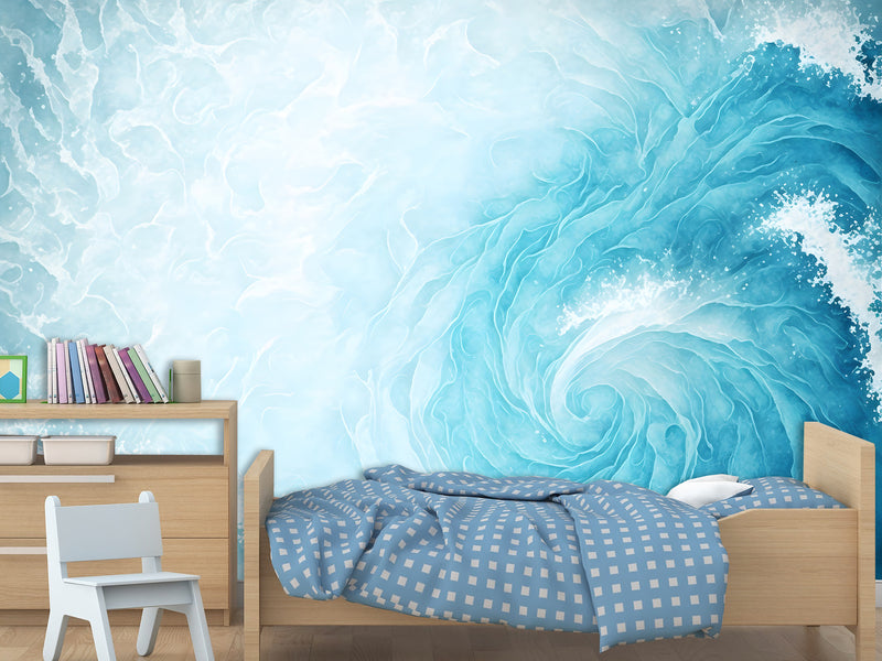 Abstract Self-Adhesive Wallpaper For Lounge Area, Relaxation, Bedroom 'Pastel Blue Wave Shape' Full-Wall 🌊