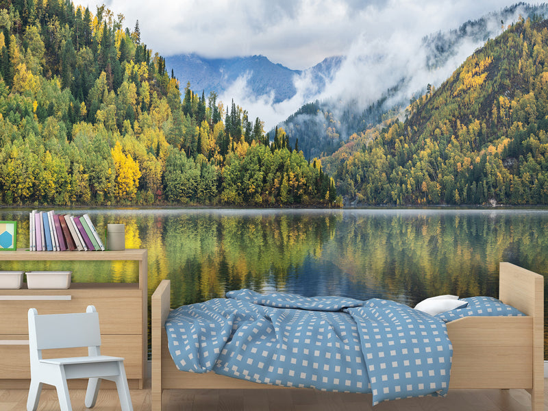 Stylish Modern Non-Woven Wallpaper 'Mountain Lake Serenity' – Wall Mural for Bedroom or Living Room