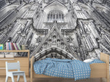 Architectural Print Self-Adhesive Wallpaper Mural – Full Wall Decor for Living Room or Bedroom, "Upward View of a Temple Building"