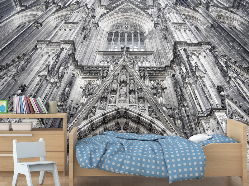 Architectural Print Self-Adhesive Wallpaper Mural – Full Wall Decor for Living Room or Bedroom, "Upward View of a Temple Building"
