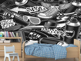 Comic Style Print High-Quality Vinyl Wallpaper Peel and Stick For Wall For Teen Room Studio "Black And White Graffiti"