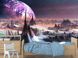 Peel and Stik Mural Wallpaper For Teen Room – "Uncharted Cosmic Planet" Bedroom Decor