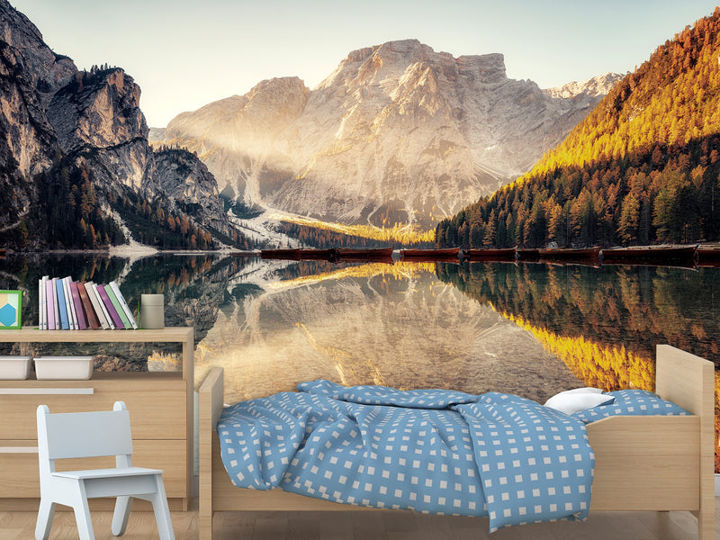 Natural Print Stunning Landscape Traditional Wall Murals for Living Room, Office, Study Full Wall Design "View of Lake Braies" 🌿