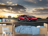 Non-Woven Mural Wallpaper For Gym Or Room – "Sports Car: Power And Nature", Decor For Bedroom