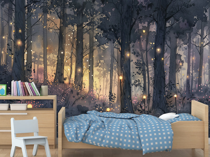 ✨Fairy Tale Print In Artistic Style Peel adn Stick Wall Mural For Kids Room, Creating A Cartoon Atmosphere "Magic Forest In Radiance"🌲