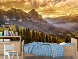Traditional Full Wall Mural for Lounge or Bedroom – Mountains, Valleys, and Forest Landscape