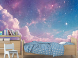 Fairy Tale Self-Adhesive Wallpaper For Kids, Artistic Style Wall Mural Design "Purple Pink Starry Sky" ✨