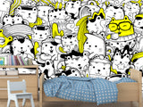 Peel & Stick Wall Mural for Office or Bedroom, Kids Room  – 'Busy Cats' Unique Wall Print