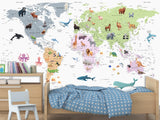 Self-Adhesive Full Wall Kids' World Map Wallpaper – Soft Colors for Kids' Room & Playroom