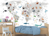 Decor for Kids room, Peel and Stick vinyl interactive World Map Wallpaper – Educational Design for Kids' Room