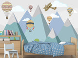 Peel & Stick Mural Full Wall Print For Kids Room Hot Air Balloon Race Over Mountains