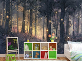 ✨Fairy Tale Print In Artistic Style Peel adn Stick Wall Mural For Kids Room, Creating A Cartoon Atmosphere "Magic Forest In Radiance"🌲