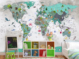 Peel and Stick Vinyl Wallpaper with the pattern “Children's map of the world”, decor for children's room