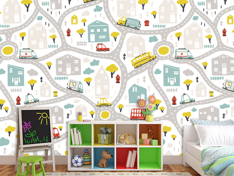 3D Non-Woven Photo Wallpaper "Children's Wall Road" – Fun Wall Mural for Kids’ Room or Study Area