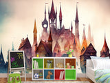 Peel and Stick Wall Mural Art Decor for Kids' Room or Playroom – Fairy Tale Town on a Hill