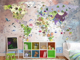 Art Design For Kids Room Self-Adhesive Wallpaper World Map Educational Kids Room Mural Playroom