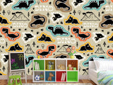 Dino Print Vinyl Peel and Stick Mural For Teen Room, Statement Wall In Office Or Workout Zone "Various Dinosaurs"